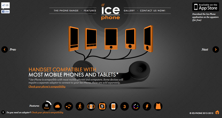Ice-phone ( 25 Animated home page web design examples )
